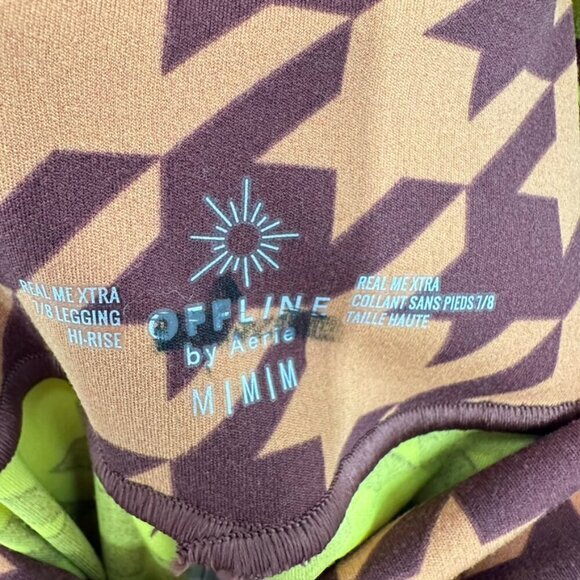 Aerie Real Me Xtra 7/8 Leggings Brown Yellow Neon Houndstooth Women's‎ Medium - Picture 4 of 7